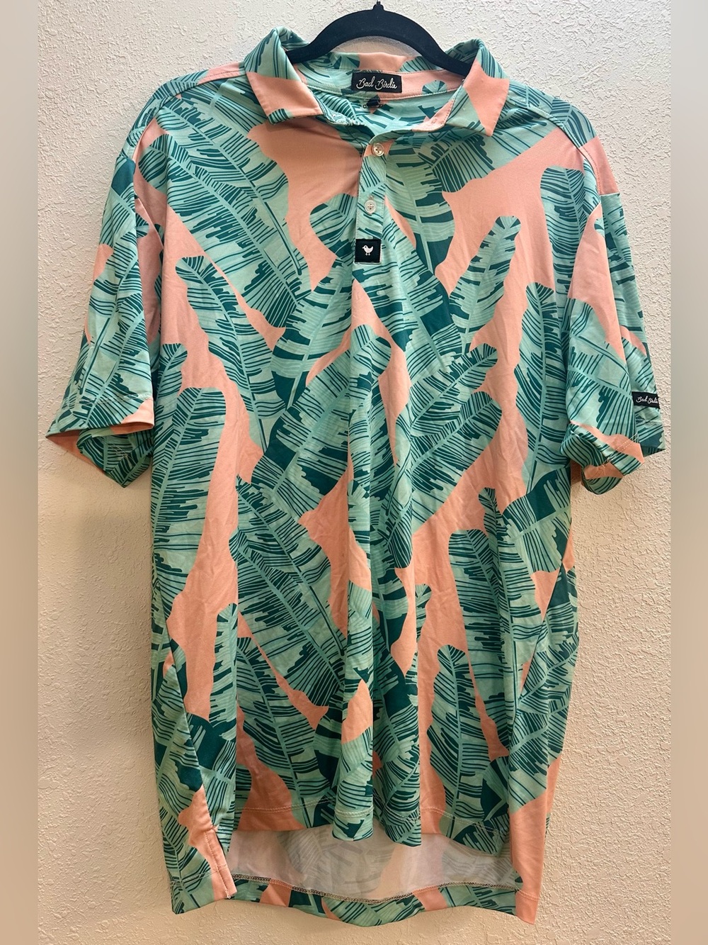 Bad Birdie Tropical Leaf Polo in Mint & Peach